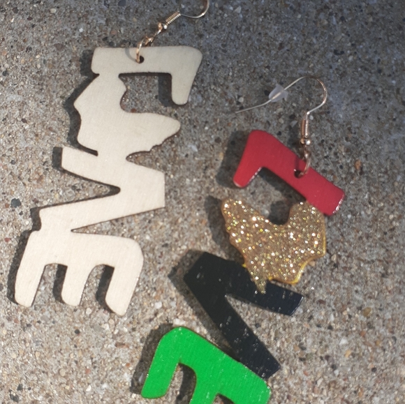 Afrocentric Wooden Love Theme Earrings - Picture 2 of 4